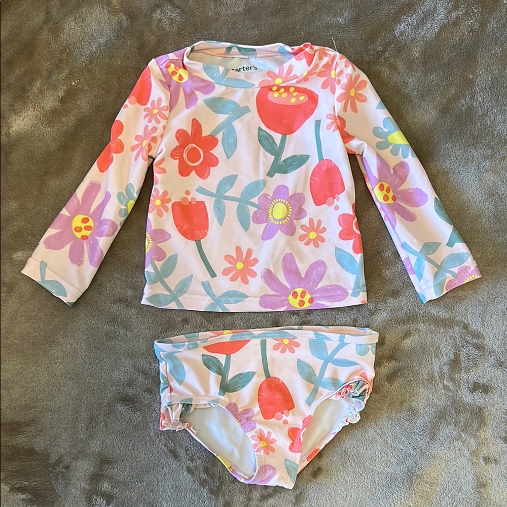 Carter's Pink Floral Rashguard Swim Set